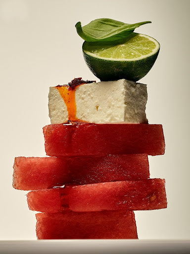Watermelon and Feta Salad with Lime and Salsa Macha