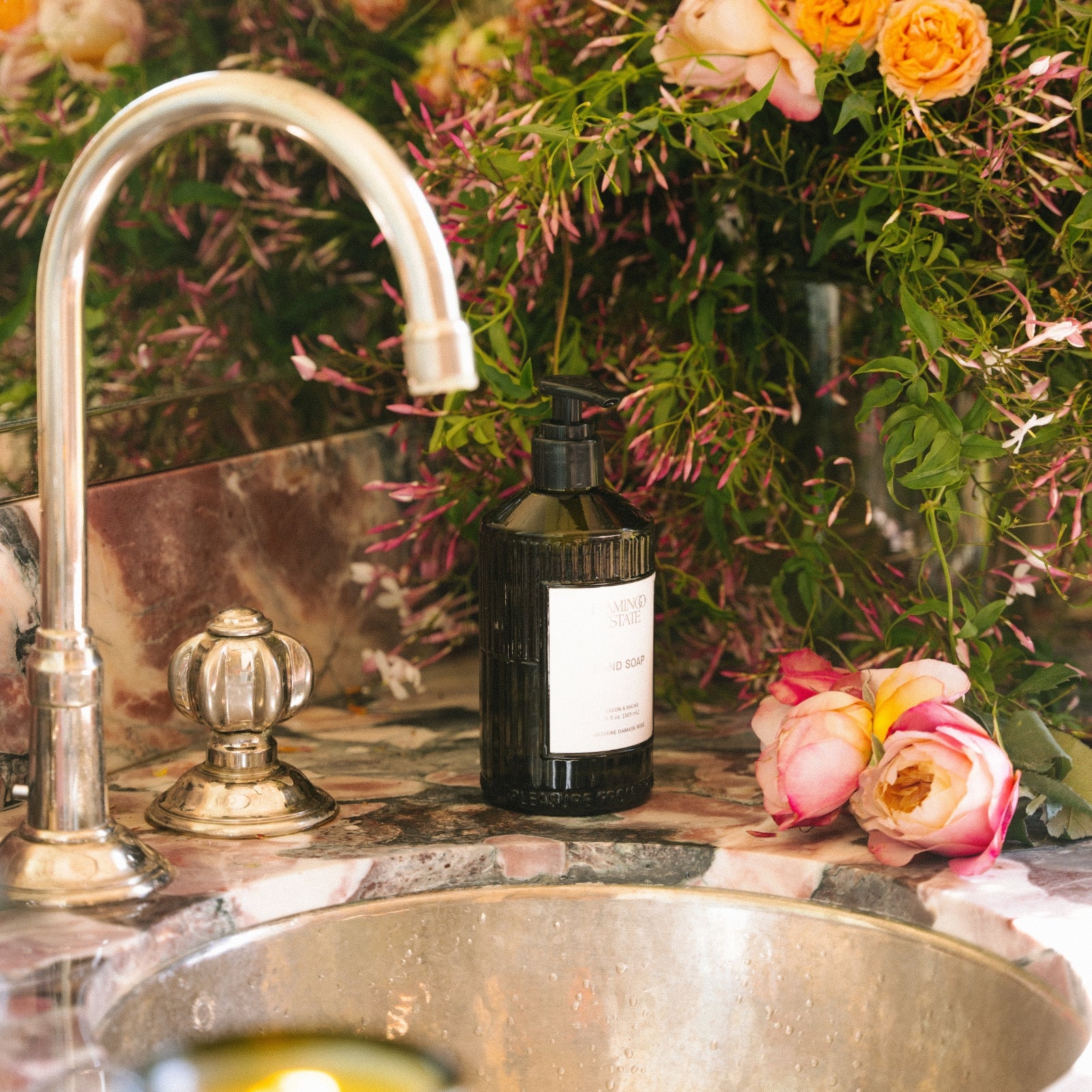 Jasmine Damask Rose Glass Hand Soap - Flamingo Estate