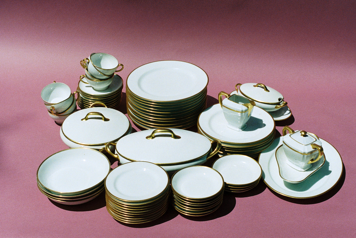 Gold Trimmed China Dinner Set - Flamingo Estate
