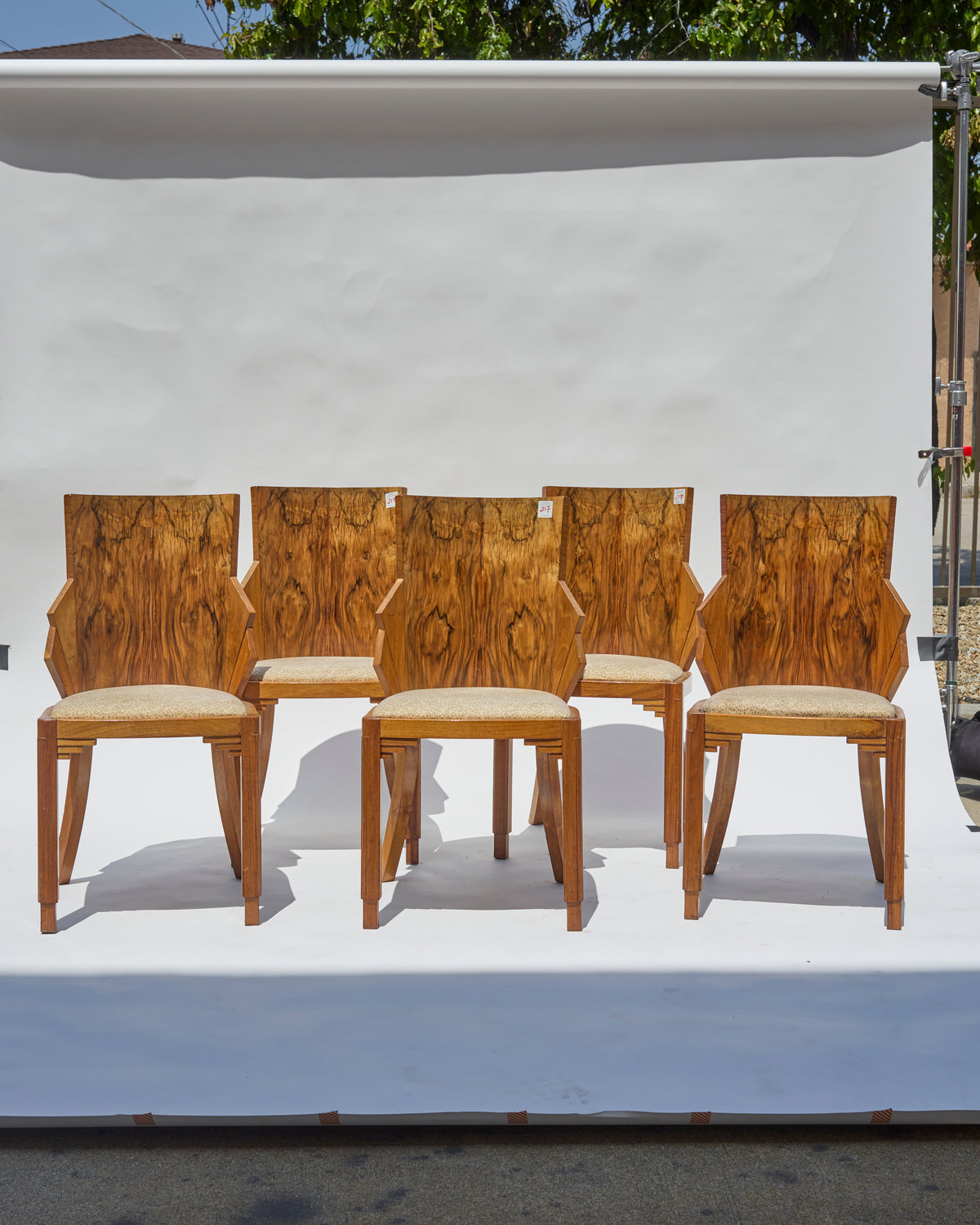 Set of 5 André Sornay Faceted-Back Side Chairs, Walnut, French Art Deco, circa 1930 - Flamingo Estate