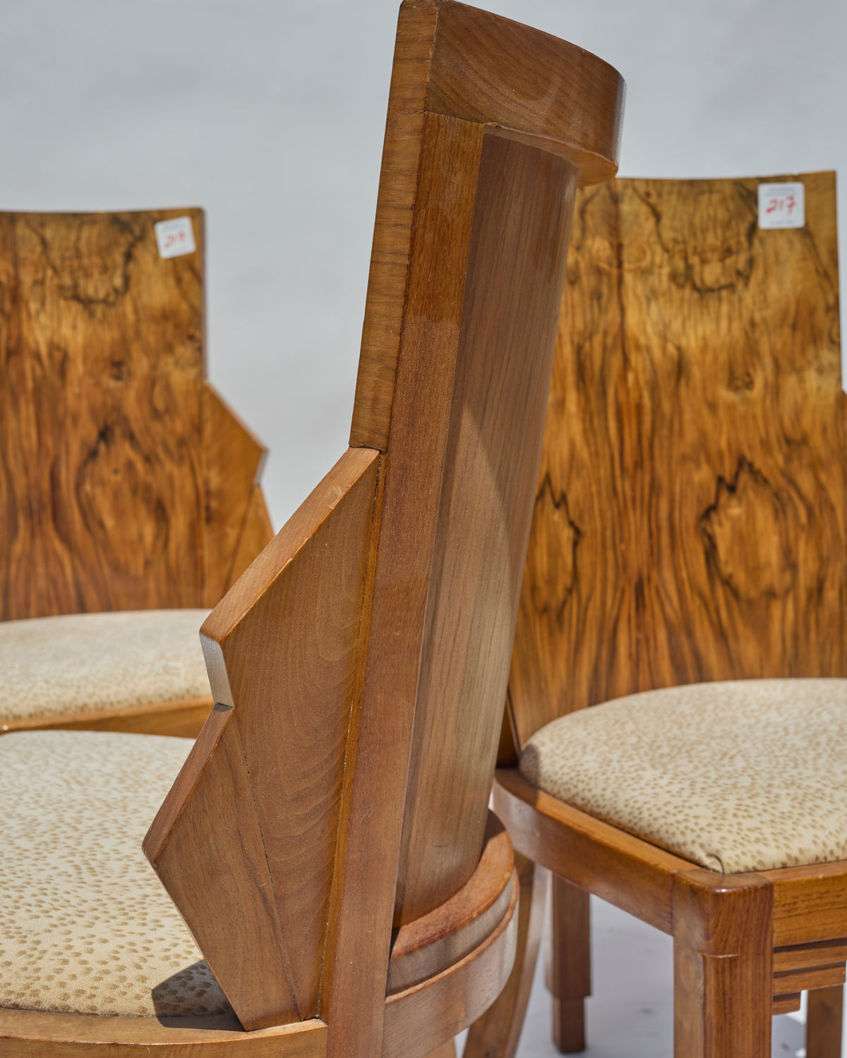 Set of 5 André Sornay Faceted-Back Side Chairs, Walnut, French Art Deco, circa 1930 - Flamingo Estate