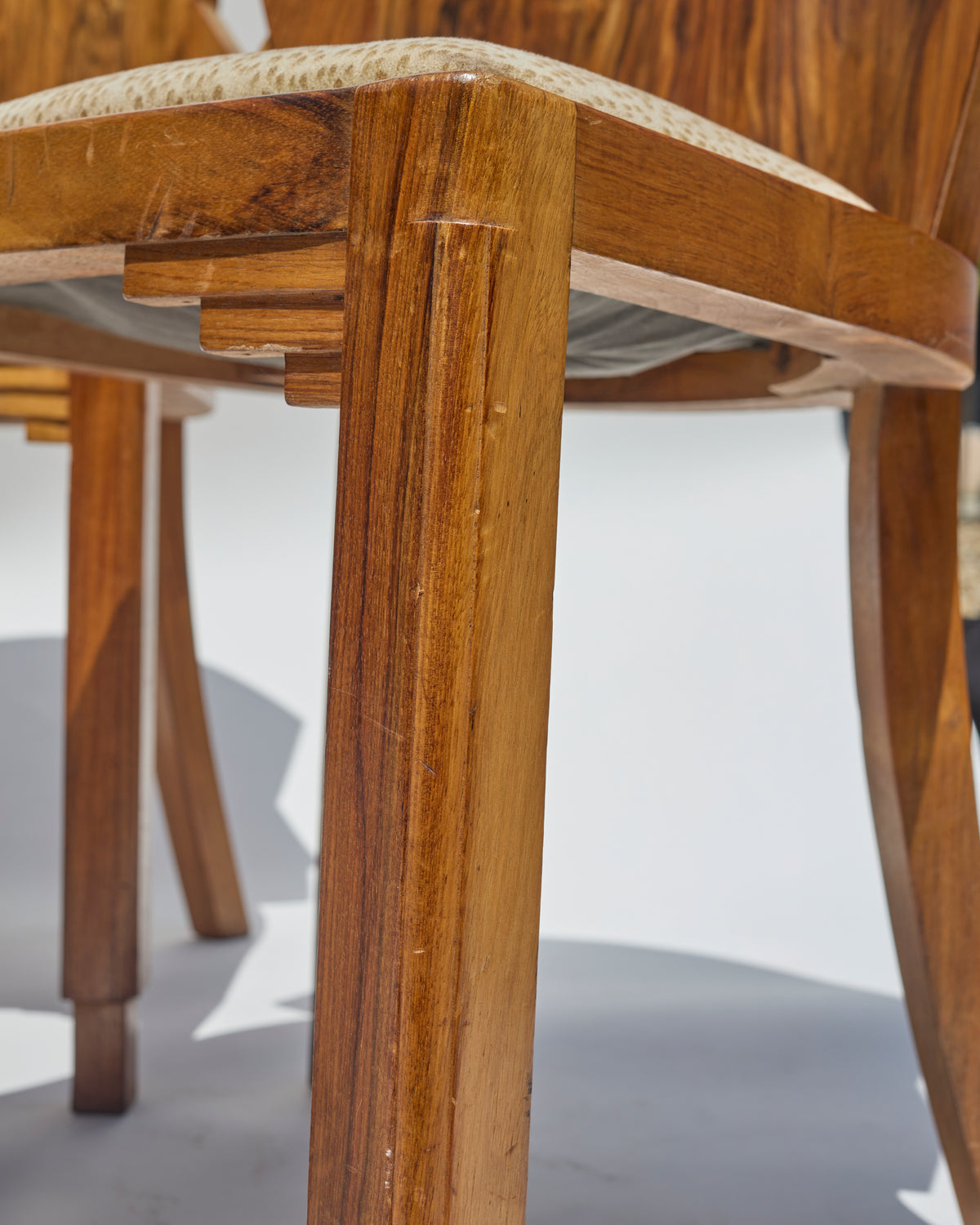 Set of 5 André Sornay Faceted-Back Side Chairs, Walnut, French Art Deco, circa 1930 - Flamingo Estate