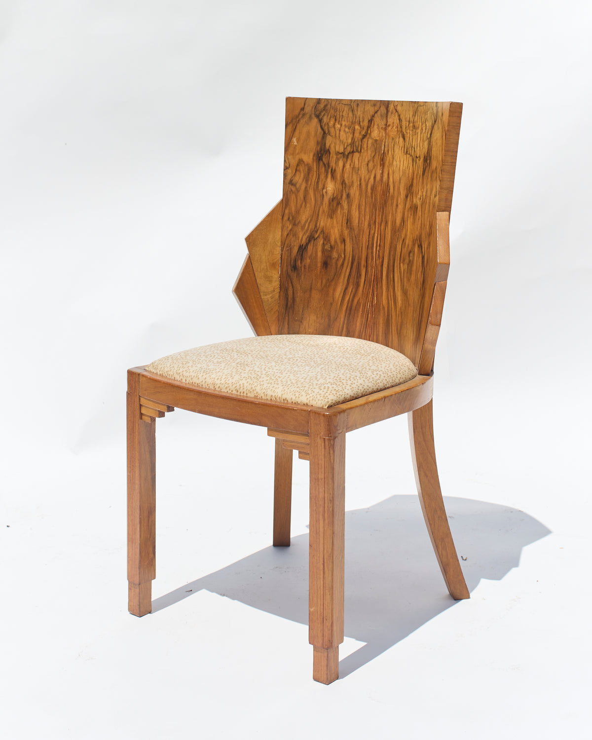 Set of 5 André Sornay Faceted-Back Side Chairs, Walnut, French Art Deco, circa 1930 - Flamingo Estate
