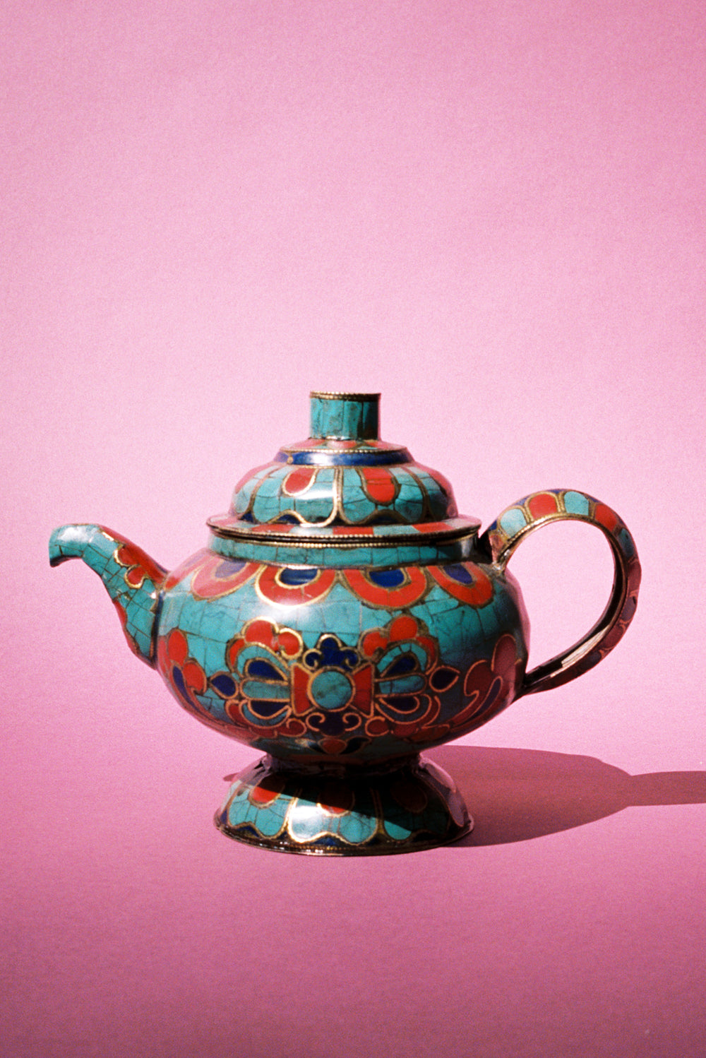 Himalayan “Turquoiseware” & Coral-Inlaid Teapot