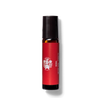 A cylindrical bottle stands upright, featuring a red label with white text and graphics.