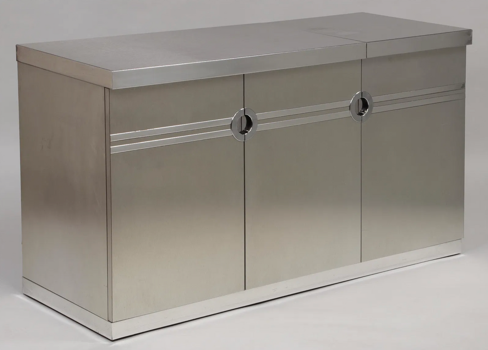 Pierre Cardin Bar Cabinet, Brushed Chrome, 1970s