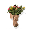 Vibrant Bouquet Of Assorted Flowers And Greenery, Arranged In Rustic-Style Paper Wrapping