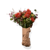 Vibrant Bouquet Of Assorted Flowers And Greenery, Arranged In Rustic-Style Paper Wrapping